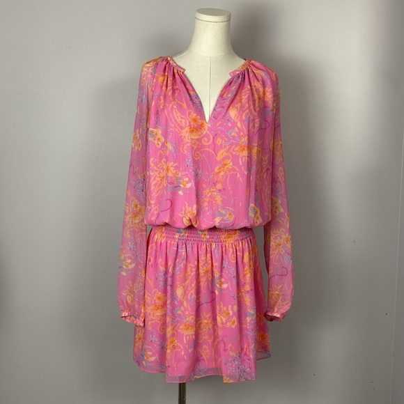 RAMY BROOK Landa Paisley Print Blouson Dress in pink size Large - Picture 2 of 16